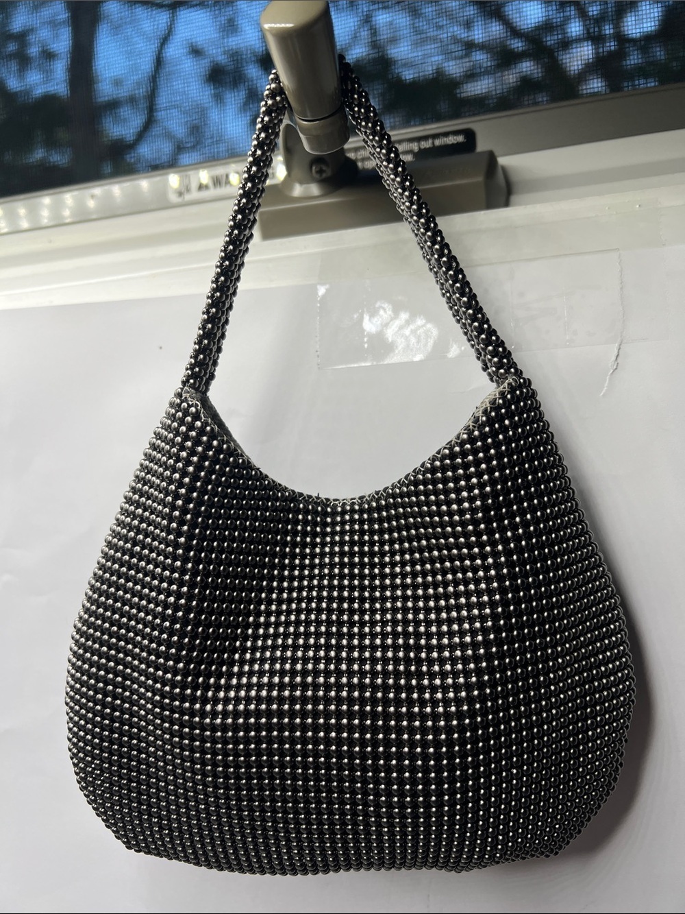 Whiting & Davis Gunmetal Gray Beads Lined Mini Mesh Bag